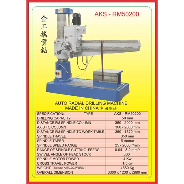 ALAT ALAT MESIN Radial Drilling Machine RM50200