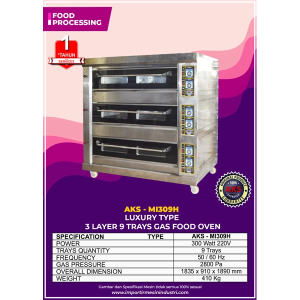Gas Food Oven Series 3 Deck 9 Trays MI309H