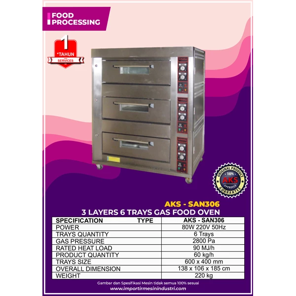 Gas Food Oven Series 3 Deck 6 Layers SAN306