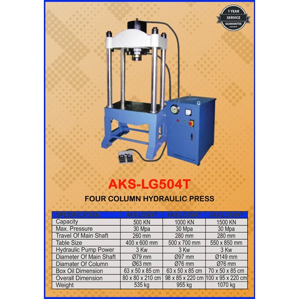 Alat Hidrolik Mesin Press 4 Tiang Kapasitas 50 Ton LG504T