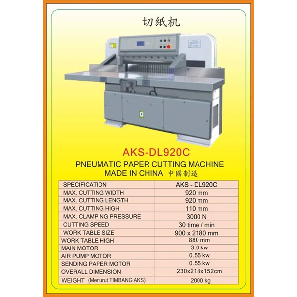Alat Alat Mesin Paper Cutting Machine & Book Binding DL920C